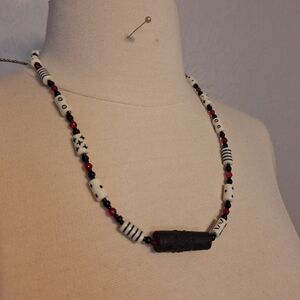 Funky Black Red White Necklace 20" New